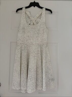 White Floral Fit-and-Flare Dress with Cross-Back Straps